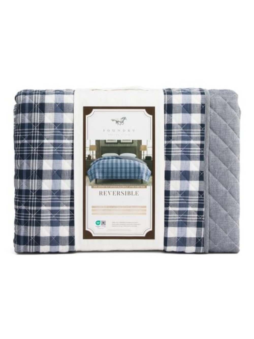 FOUNDRY Blue & White Cotton Reversible Quilt - Picture 1 of 4